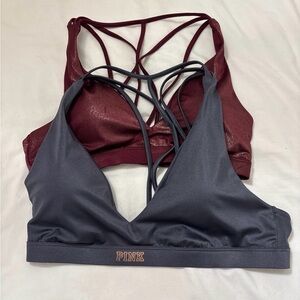 Victoria's Secret PINK Strappy Bralette Duo - Burgundy and Gray